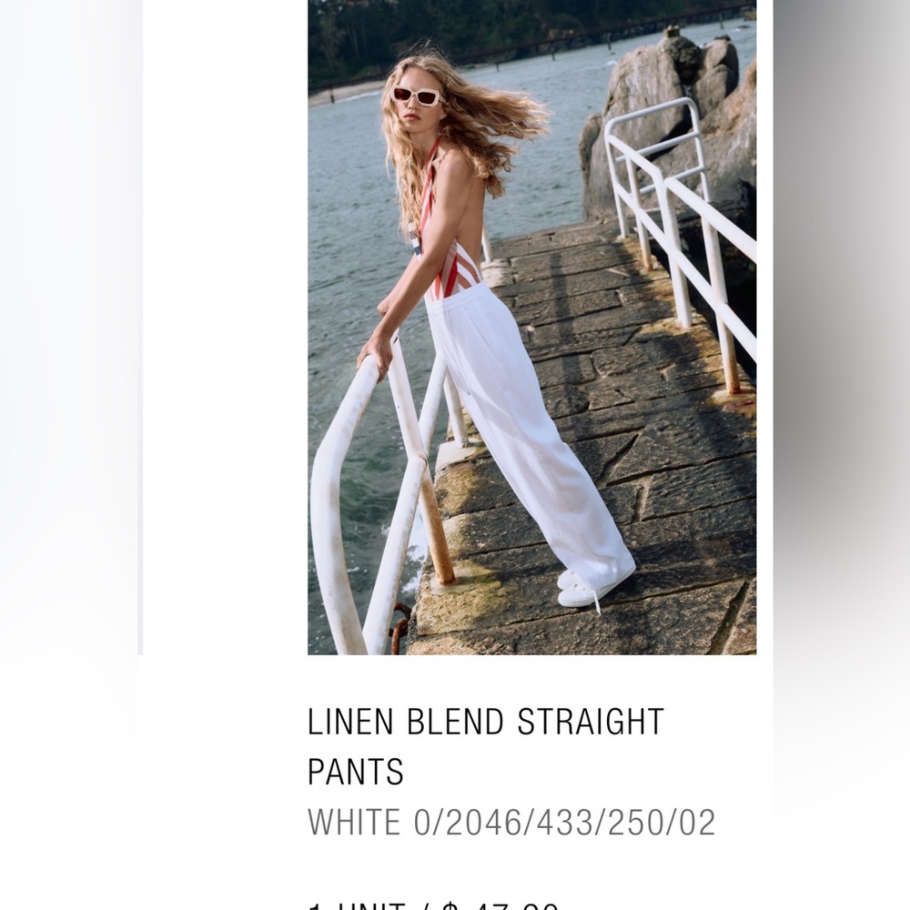 Linen Blend Straight Pants - White
Zara